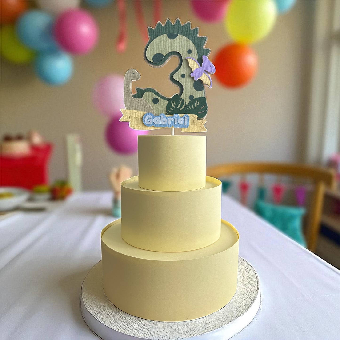 Dinosaur Cake Topper β Personalised with Name & Number β Kids Birthday Party Decor β Custom Colours Available