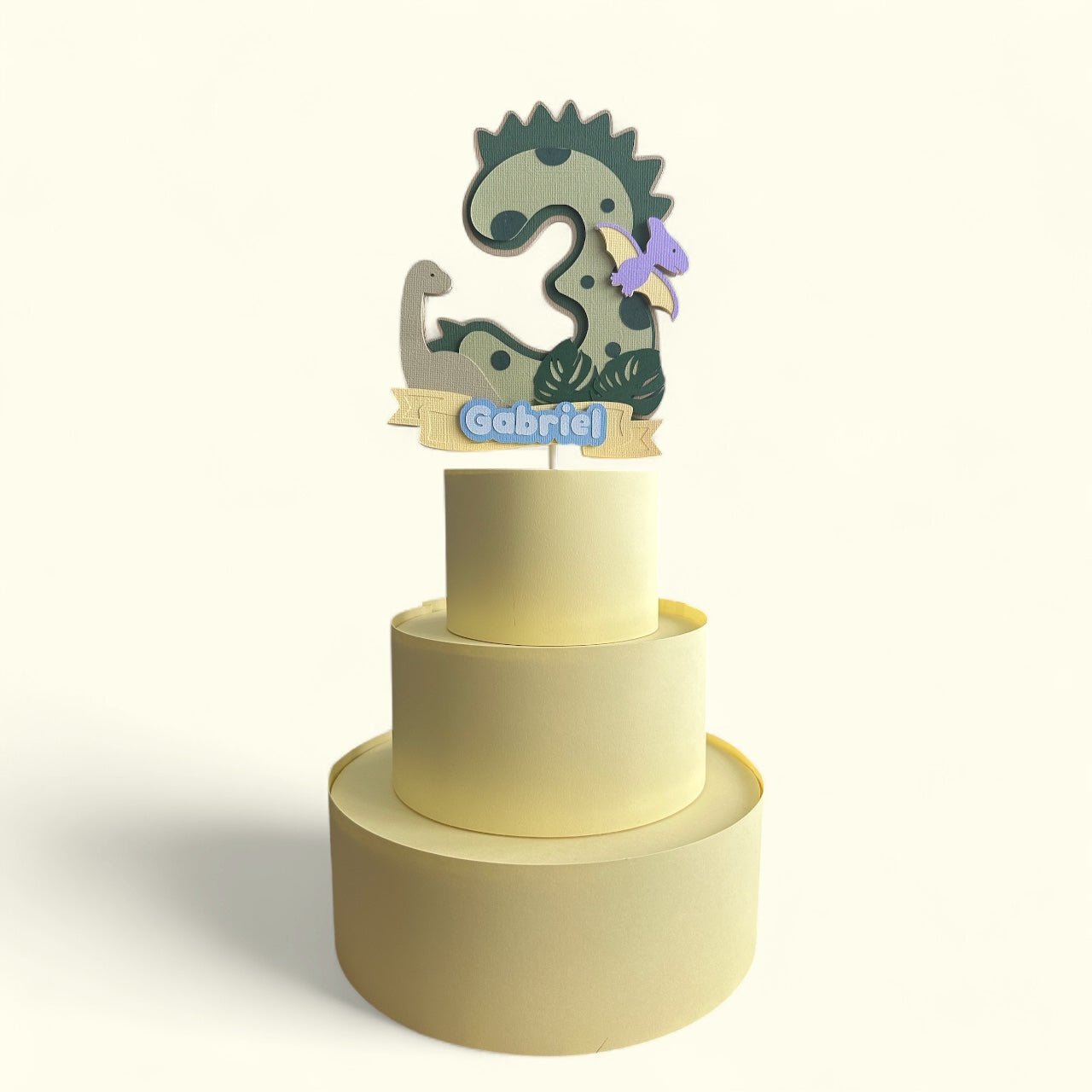 Dinosaur Cake Topper – Personalised with Name & Number – Kids Birthday Party Decor – Custom Colours Available
